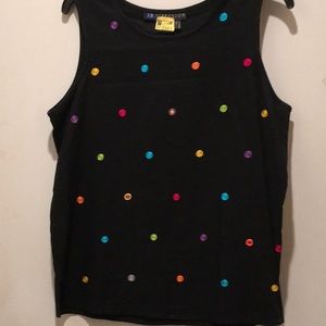 TOP SLEEVELESS BLACK W/MULTI COLOR POLKA DOTS Sz10